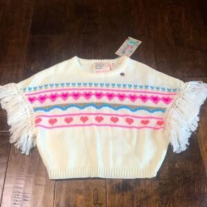 Mim-Pi White Sweater with Pink and Blue Accents